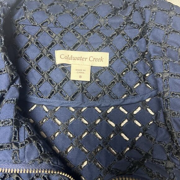 Coldwater‎ Creek Blue Eyelet Zippered Front Shacket Jacket Size 8 Sheer Diamond - Picture 7 of 10